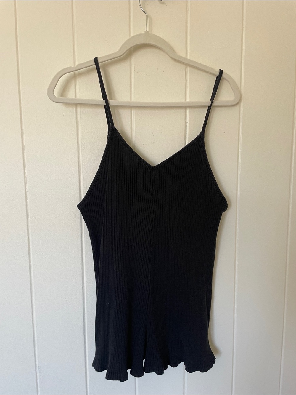 Mahina Black Ribbed V-Neck Cami Tank Top - Women